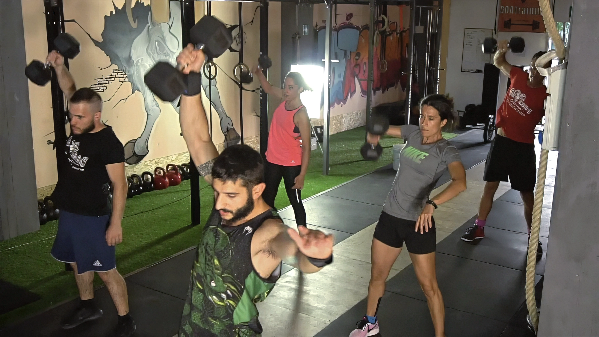Video frame of a group of people training from a Goat Training commercial produced by Memento Agency – promotional fitness footage