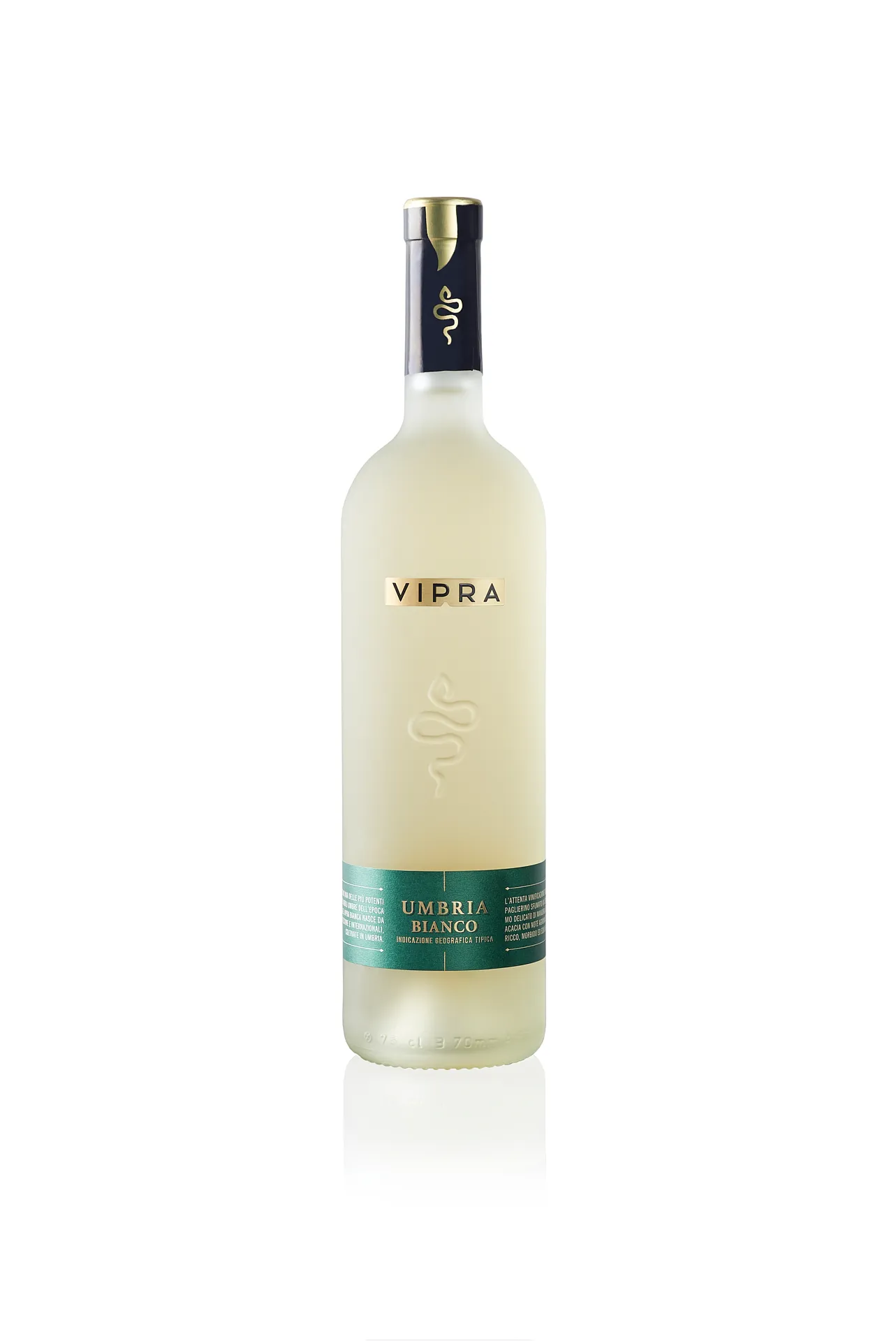 Commercial still life photo of Vipra wine bottle on white background – elegant Italian wine product photography