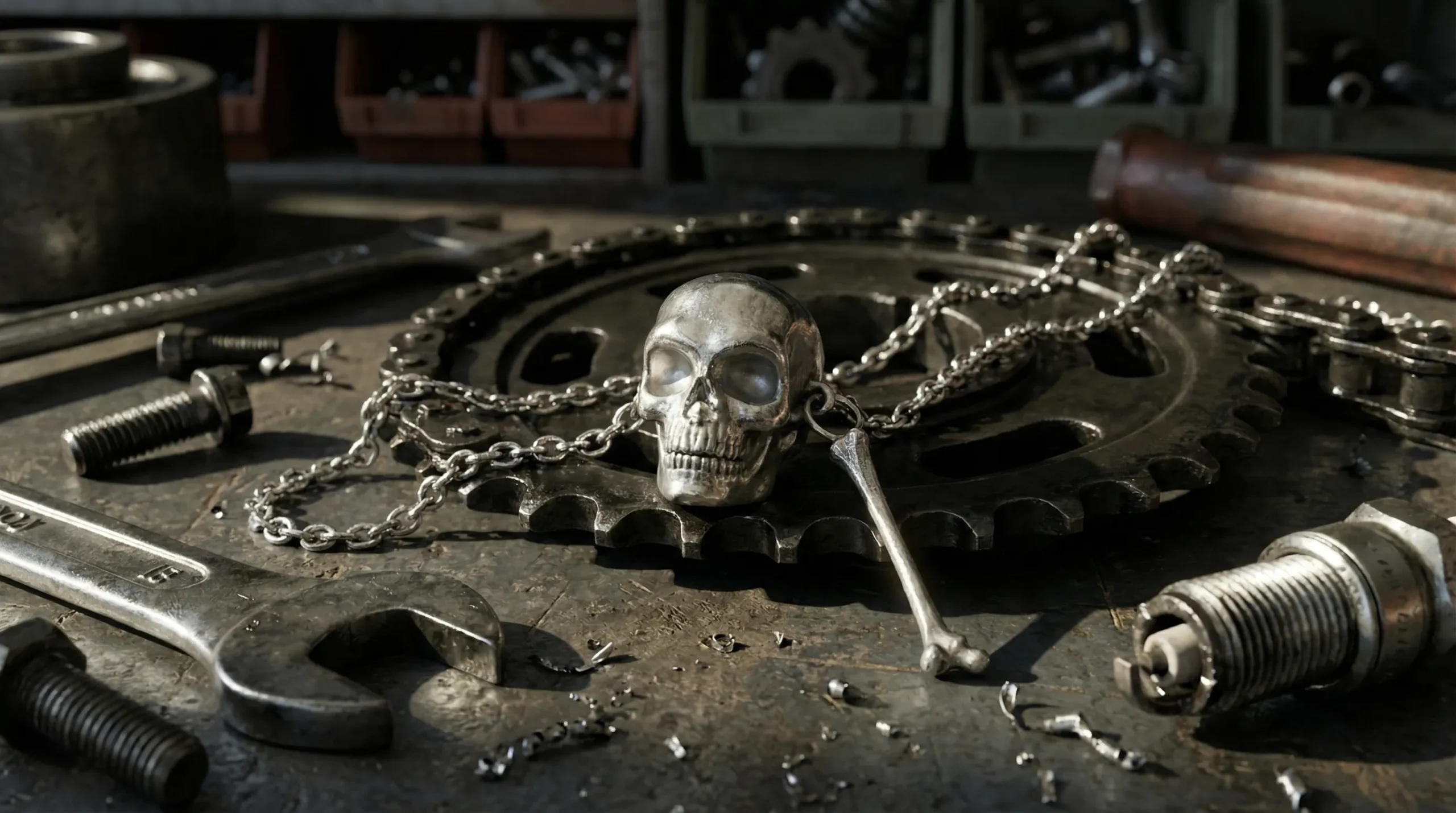 Still life photo of Bones Firenze skull and crossbone pendant, handcrafted jewelry with gothic design